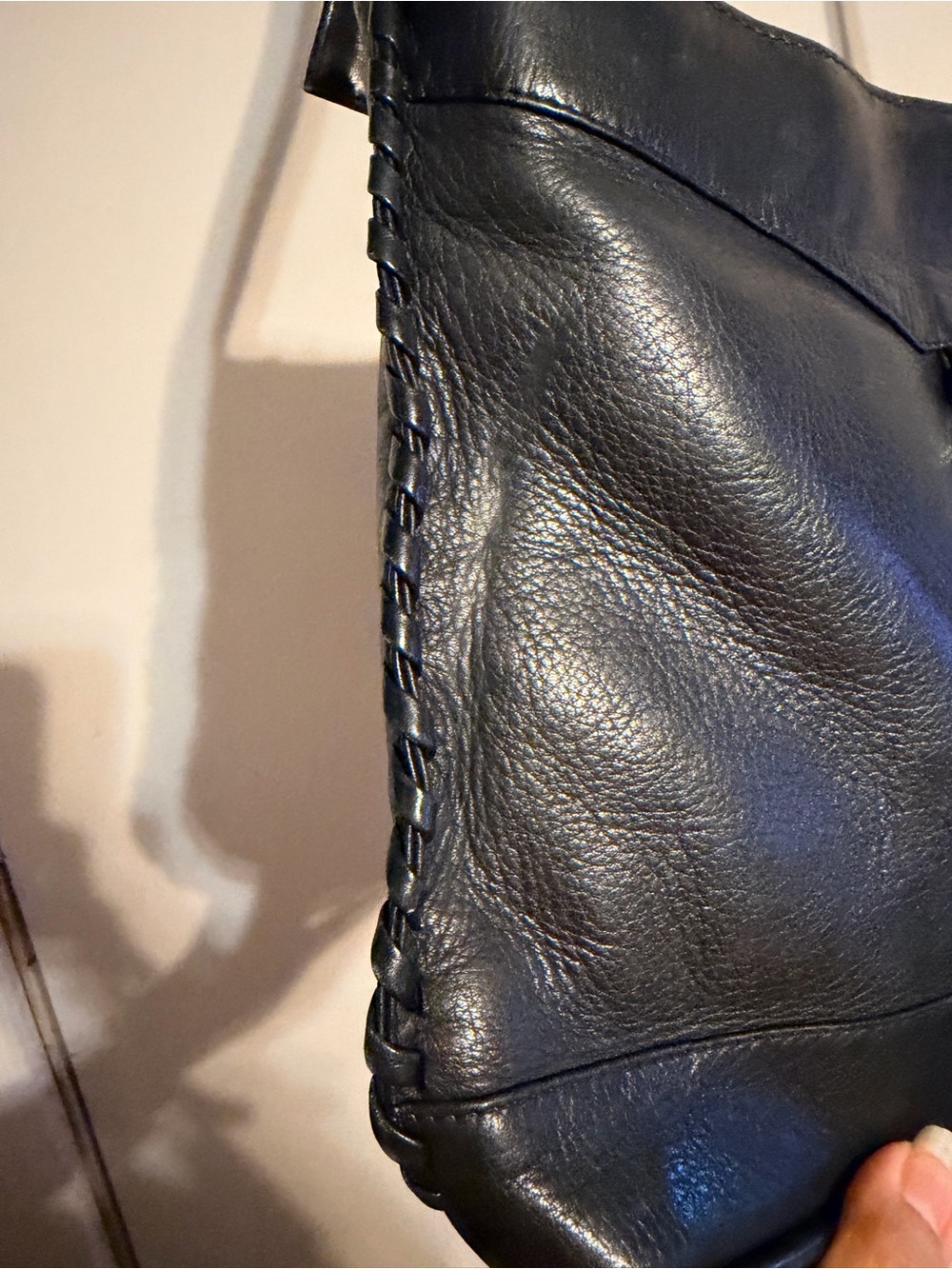 Vintage Black Genuine Leather Shoulder Bag Made in Colombia Braided Trim - Picture 7 of 15